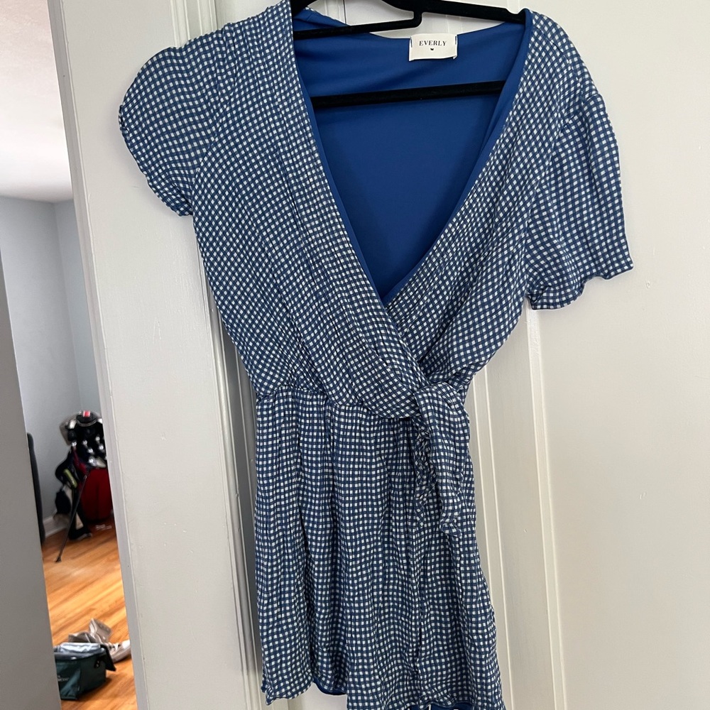 EVERLY Blue Gingham Romper - Small